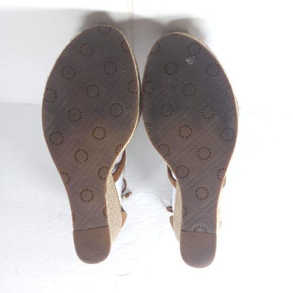 UGG WOMEN'S REAGAN US 11 CHESTNUT SUEDE STRAPPY PLATFORM WEDGE SANDALS - Picture 11 of 11